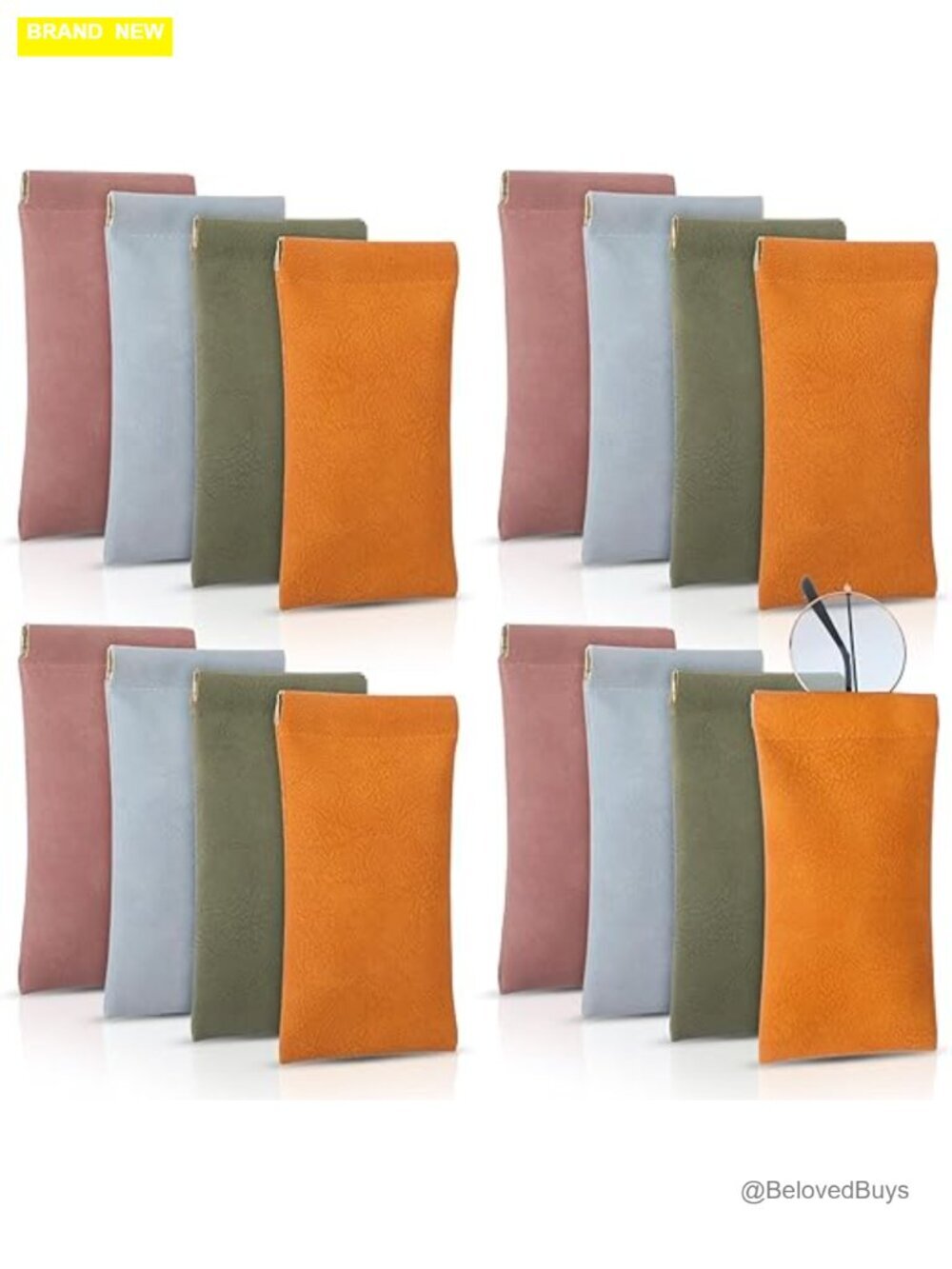 24 Soft Leather Eyeglass Cases Squeeze Top Anti-Scratch Portable